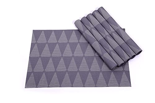 Image of YELONA Placemats for Dining Table - Heat Resistant, Non-Slip & Washable PVC Vinyl Table Mats - Set of 8, 45 x 30 cm (Grey)