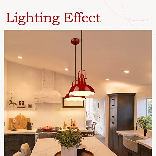 Image of zeyu 2 Pack Modern Pendant Lights, 11-Inch Kitchen Light Fixtures with Metal Dome Lampshade, Red Finish, 016-1-2PK RED