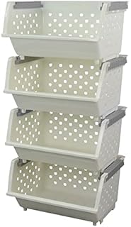 Vareone 4-Tier Plastic Stacking Baskets, Stackable Storage Organizer Bin, White