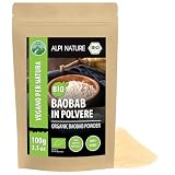 Alpi Nature Baobab Polvere BIO 100g, Frutto di Baobab Essiccato e Macinato, Polvere Senza Glutine