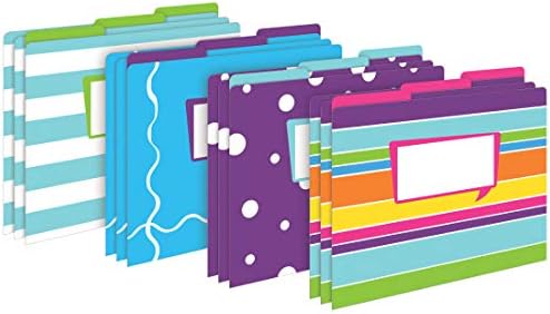 Barker Creek Designer File Folders, Happy, Multi-Design Set with Bright Patterns on Outside, Vibrant Solid Colors on Inside, Letter-Size File Folders, 1/3 Cut Tabs, Pack of 12 (1334)