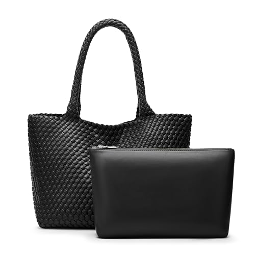 Bolso Tote tejido para mujer de cuero vegano con clutch desmontable miniatura 1