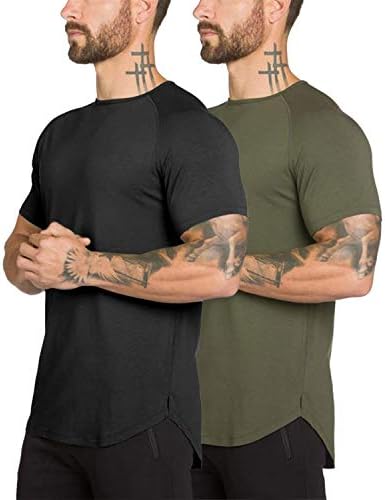 Mens Gym Workout Slim Fit Short Sleeve T-Shirt Cotton Performance Athletic Shirts Running Fitness Tee(AGBK L)
