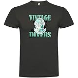 Algodón peinado Camiseta Buceo Vintage Divers Manga Corta Hombre Plomo L
