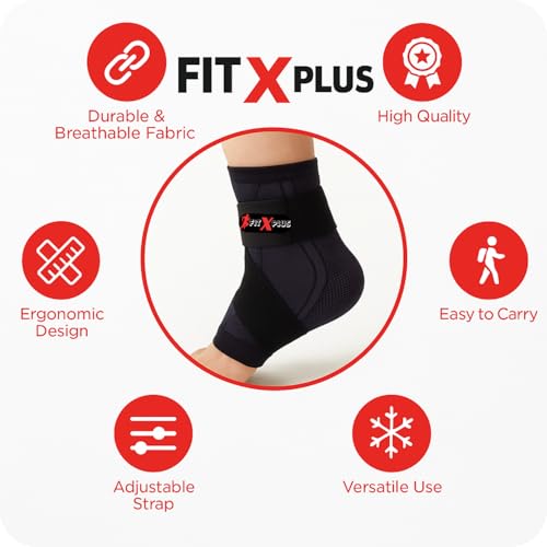 Image of FIT-X-PLUS Large Ankle Brace for Men & Women (Pair) - Compression Ankle Support Sleeve for Sports, Running, Gym, Walking, Workout, Basketball & Daily Activities (Black)