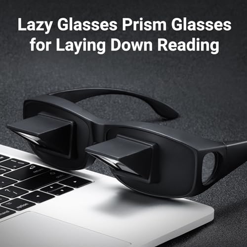 90 Degree Horizontal Mirror Prism LazyGlasses, Neck Relaxing Support for Laying Down Reading Watching TV, Accommodates PrescriptionEyewear