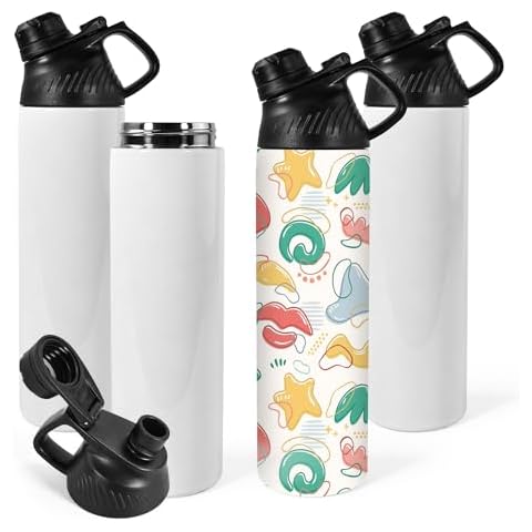 AGH 20 oz Sublimation Sports Water Bottle Blanks with Straw & Handle Lid Straight Tumblers Stainless Steel Metal Vacuum Insulated Flask for Glitter Vinyl, Sport Outdoor Travel 4pcs Cover