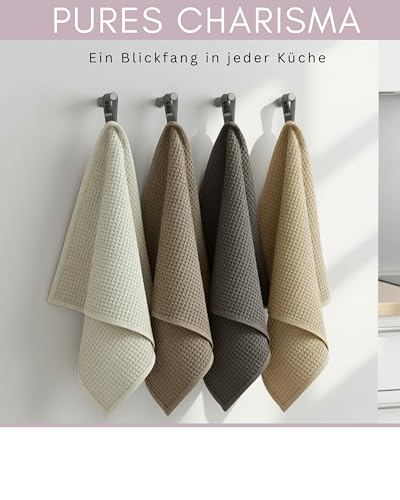 Gutherz® Geschirrtücher aus Baumwolle - Sanfte Naturtöne | 4er Set (45x65 cm) | Waffelstruktur Küchentücher | Saugstarke & stilvolle Trockentücher | Küchenhandtücher - Tea Towels