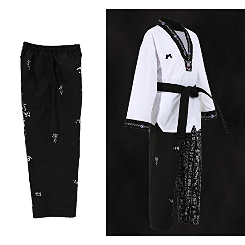 Mudoin Taekwondo Hangul Uniform Black V Neck Tkd Martial Arts Akido Hapkido Wtf Poom (150(140-150Cm)(4.59-4.92Ft)) #TOP4