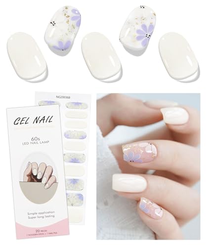 JMEOWIO Gel Semicurado de Pegatinas Flor Beige Púrpura Gel Semi-Curado Nail Art Stickers Decoración
