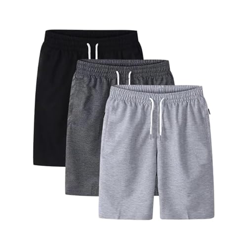 Image of 3 Pack Mens Summer Shorts Gym Running Workout Casual Beach Shorts Elastic Waist Stretch Cotton Shorts With Zip Pockets Quick Dry Lightweight Swim Summer Short Pants For Outdoor Fitness Jogger