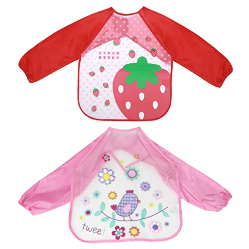HOMOBABE 2Piezas Delantales Impermeables Para Delantal Artístico Fresa Roja y Pájaro Rosa Ropa De Pintura Creativa Para Manualidades y Dibujo
