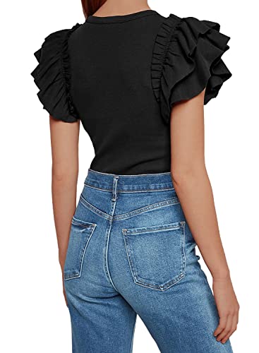 Dorose Women Tank Tops Summer Sleeveless Basic Cami Top Shirt Slim Knit Blouses Black #TOP1