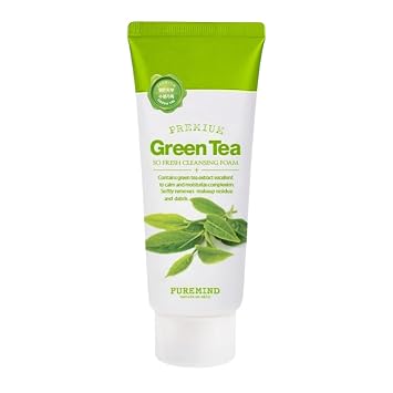 PUREMIND Deep Cleansing Foam, Facial Cleanser, Korean Skincare, Rich Soft Bubbles, Soothing and Moisturization Green Tea