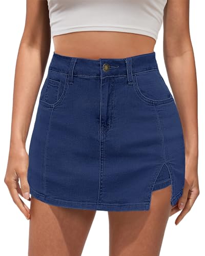 Vetinee Jean Shorts Women's High Waisted Stretchy Summer Skorts Skirts Fashion 2024 Reef Blue Small Fits Size 4 / Size 6