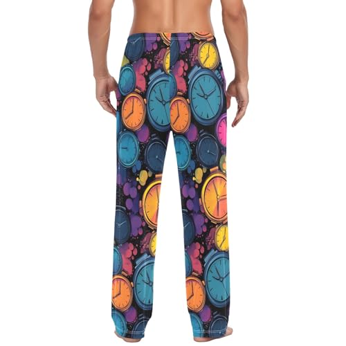 Colorful Alarm Clock Men's Pajama Pants Lightweight Sleepwear Bottom Lounge Pants3