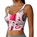 Women's Fashion Halter Neck Yoga Top, Padded Sports Bra for Fitness Pilates Gym, Modern Lady Girly Cosmetic Perfume Lipstick Pink Bra Tank Tops