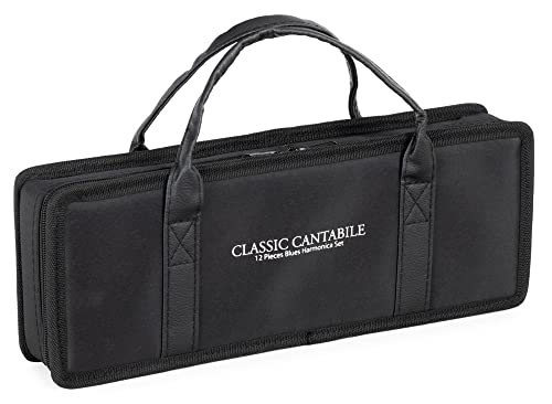 Classic Cantabile AHBS-12 Alabama Blues Harmonica zestaw 12 harmonijek ustnych - harmonijki diatoniczne w różnych nastrojach - 10 mosiężnych języków - obudowa ze stali nierdzewnej - w zestawie etui i