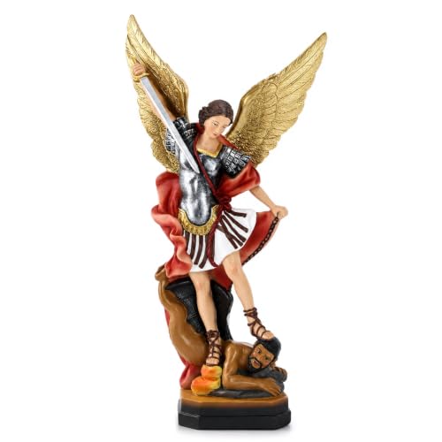 QIANLING Statue de St Michel 22,1 cm - Archange Michael Vainqueur de Lucifer - Sculpture Religieuse d'Ange San Miguel Arcange