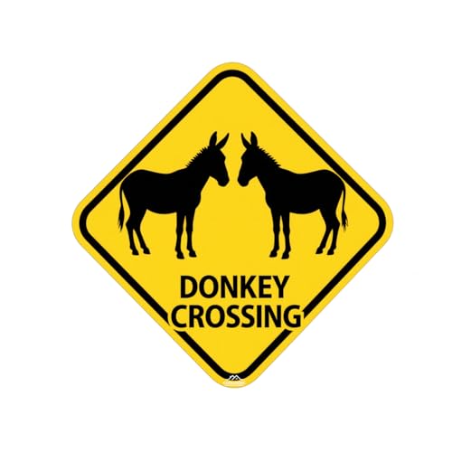 Donkey Crossing Sign - 12x12 Inch Diamond-Shaped Farm Animal Warning Sign for Donkey Farms, Barns & Animal Lovers - Metal Road Sign with Rustic Design