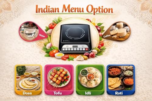 Image of Urban Decor 2000W Induction Cooktop with Slide Touch Control, Four-Digit LED Display, 9 Temperature Levels, 4-Hour Timer, Crystal Glass Surface Energy Efficient Portable Induction Cooker
