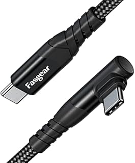 Fasgear USB C to USB C cable, 1m 60W Type C to Type C Right Angle 90 Degree, PD Fast Charging Charger Lead Compatible for Galaxy S22 S21 S20 Mac-Book i-Pad Pro i-Pad Air (3ft, Black)
