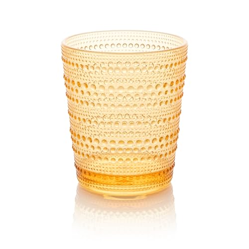 Santa Fe Orange Set of 6 Premium Acrylic DOF Glasses 16 oz – Unbreakable Drinkware with Textured Bubble Design, Dishwasher Safe Tumblers for Indoor & Outdoor Use