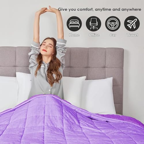 Image of yescool Weighted Blanket for Adults (15 lbs, 60 inch x 80 inch, Lavender) Heavy Blanket for Sleeping Perfect for 140-160 lbs, Queen Size Breathable Blanket with Premium Glass Bead, Machine Washable