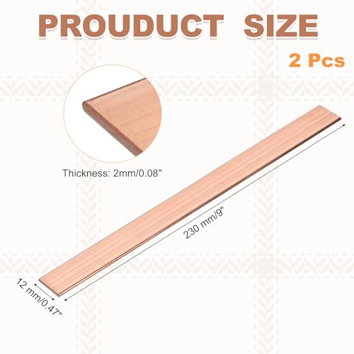 QUARKZMAN 2 Stück Kupfer Flachstange 0.08 x 0.5 x 9 C110 Massiv Kupfer Bus Bar Lager Platte Massiv Metall Bleche Für DIY Basteln Reparaturen Elektrik (2mm x 12mm x 230mm)