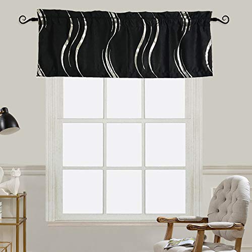 Myru 1 Panel Foil Print Blackout Striped Curtain Valance For Kitchen Window (Black And Silver, 54X18 Inch) #TOP19