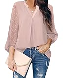 Maxwinee Bluse Damen V-Ausschnitt Chiffon Blusenshirt 3/4 Netz Ärmel Sommer Oberteile Elegant