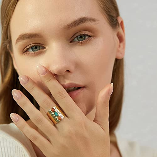 Mahsod Chunky Gold Rings For Women 14K Gold Filled Stackable Turquoise Ring Stacking Open Statement Thick Adjustable Ring Jewelry Gift #TOP2