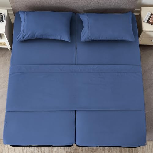 Kingnex Split Queen Sheets for Adjustable Bed Soft 1800 Microfiber 5 Pieces Include 2 30x80 Fitted Sheets 1 Flat Sheet 2 Queen Size Pillowcases Navy by Kingnex - Used condition - Image 3