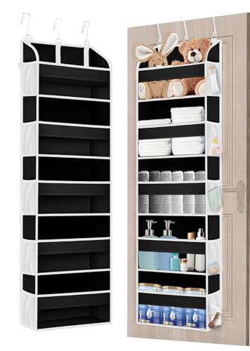 Image of TAHAVICE 1 Pack Over The Door Storage Organizer with 5 Pockets 10 Mesh Side Pockets, 44 lbs Weight Capacity Door Hanging Organizers and Storage for Bedroom,Bathroom,Nursery,Pantry,Dorm(Black)
