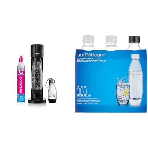 SodaStream Gasatore Gaia Nero d’Acqua per realizzare Acqua Frizzante & Bottiglie Fuse per Gasatore Source, Play, Power, Spirit, Fizzi e Genesis, Capienza 1 litro, Confezione da 3 (3 x 1 L)
