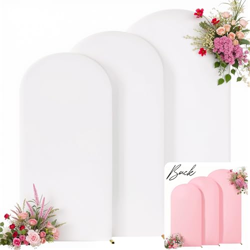White and Pink Arch Backdrop Cover 7.2FT 6.6FT 6FT Arch Covers Stretchy Backdrop Set of 3, Wedding Arch Cover Spandex Fitted Double-Color Fabric Arch Covers for Party Baby Shower Birthday Decoration by Tao-Ge - Used condition - Image 9