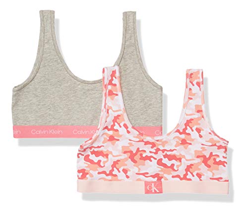 Image of Calvin Klein Girls' Modern Cotton Bralette, Singles and Multipack, 2 Pack- Grey/Pink Camouflauge, Medium