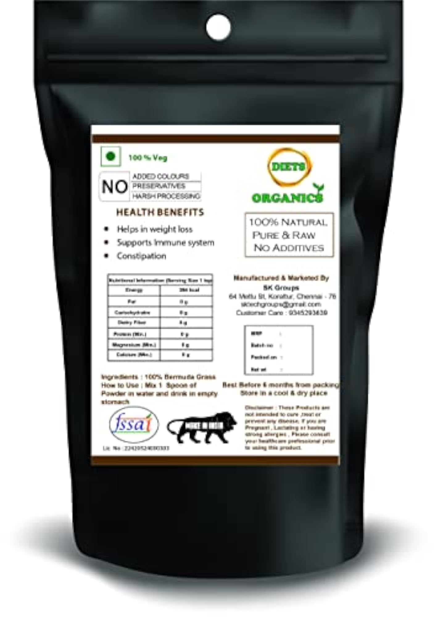 Diets Organics Arugampul Powder, 500g