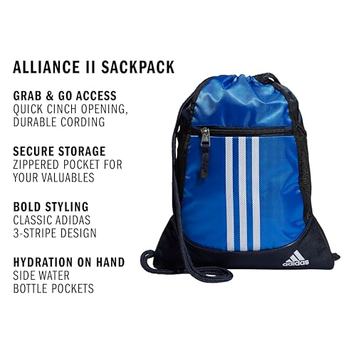 Image of adidas Unisex Alliance II Sackpack, Glory Blue /Legend Ink, ONE SIZE