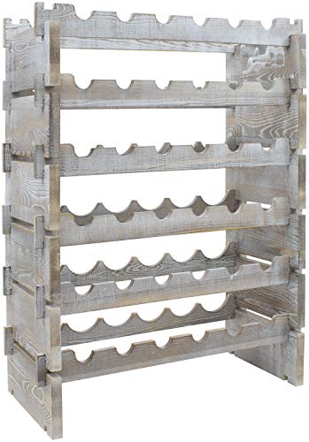 Sorbus® Wood Wine Stackable Rack 6 Tier — Rustic Style Wine Racks For Bottles — Perfect For Bar, Wine Cellar, Basement, Cabinet, Pantry, Etc. (6-Tier, Grey Wood) #TOP6