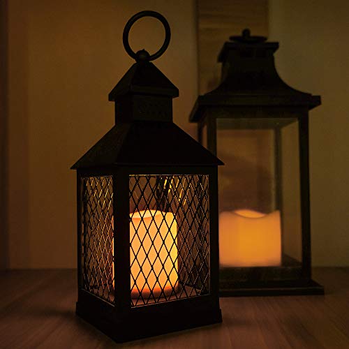 Dromance Decorative Candle Lantern With 6 Hour Timer Battery Operated Flameless Flickering Candles, 3-Way Switch Heat Resistant Hanging Led Pillar Candle Lantern Indoor Decor(Black, 4"X4"X11") #TOP5