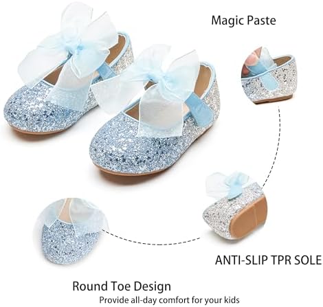Kiderence Little Toddler Girls Dress Shoes Ballerina Ballet Flats Kids Blue Mary Janes Size 10 — view 4