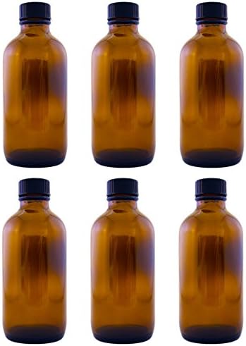 WFMed Amber Glass Bottles 4 oz with Lids (6 Pack) – Refillable Amber Glass Jars for Essential Oils, DIY Skincare, Aromatherapy, Tinctures & Cosmetics – Leakproof, UV Protection