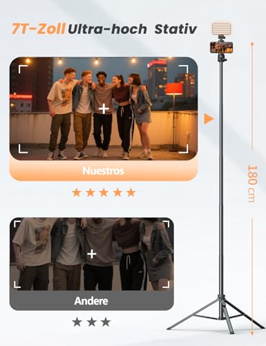 Handy Stativ mit Selfie-Licht, Stabiles Erweiterbarer Aluminium Stangen für Smartphone, Einstellbares Aufhelllicht mit Integriertem Ständer für Videokonferenz, Make-up, Vlog