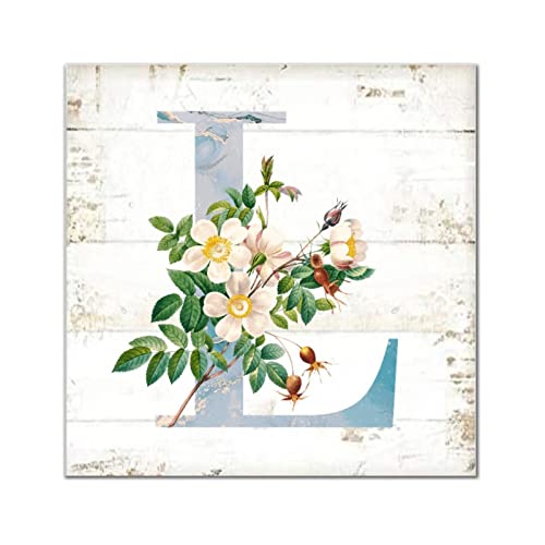 Lettre L en bois effet marbre et fleur de lys, panneau mural chic 40,6 cm