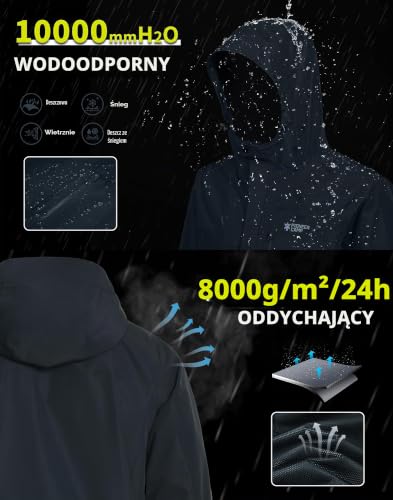 Pioneer Camp Męska kurtka przeciwdeszczowa wodoszczelna oddychająca kurtka outdoor z kapturem 4 kieszenie, morski, L