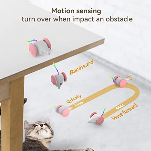 Fozicus Cute Cat Mouse Toy, Interactive Automated Cat Exercise Toys, Robot Mice With Led Tail & Squeaking Sound, Usb Rechargeable(Pink) #TOP4