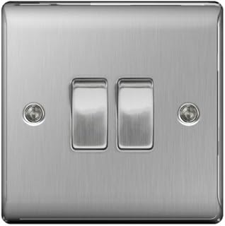 BG Nexus Metal 10AX Plate Switch 2 Gang 2 Way Brushed Steel