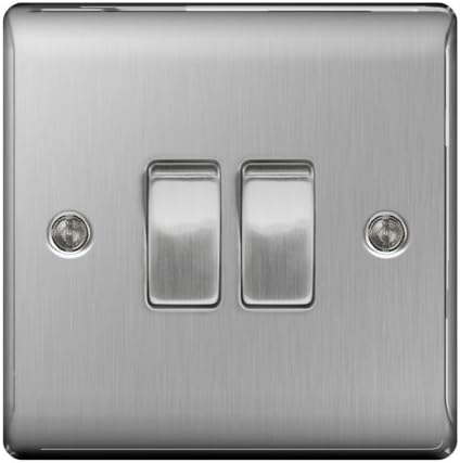 BG Nexus Metal 10AX Plate Switch 2 Gang 2 Way Brushed Steel