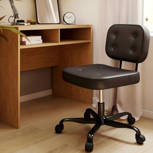 AnyGod Chaise de Bureau sans Accoudoirs en PU, Siège Pivotant Ergonomique Réglable en Hauteur avec roulettes, Petit Fauteuil pour Coiffeuse et Espaces...